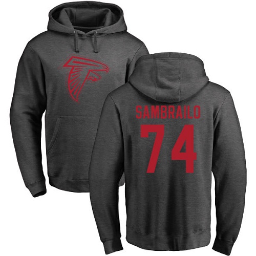 Atlanta Falcons Men Ash Ty Sambrailo One Color NFL Football 74 Pullover Hoodie Sweatshirts